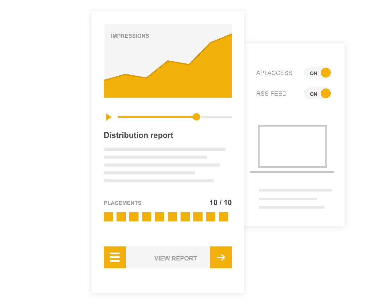 Distribution report showing placements, impressions and live links