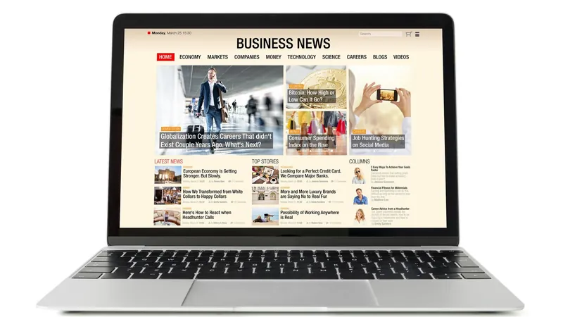 Laptop showing a financial news website where a press release is published